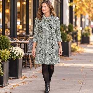Tyler Boe Medium Cowl Neck Sweater Dress Mint Black Animal Print Shift